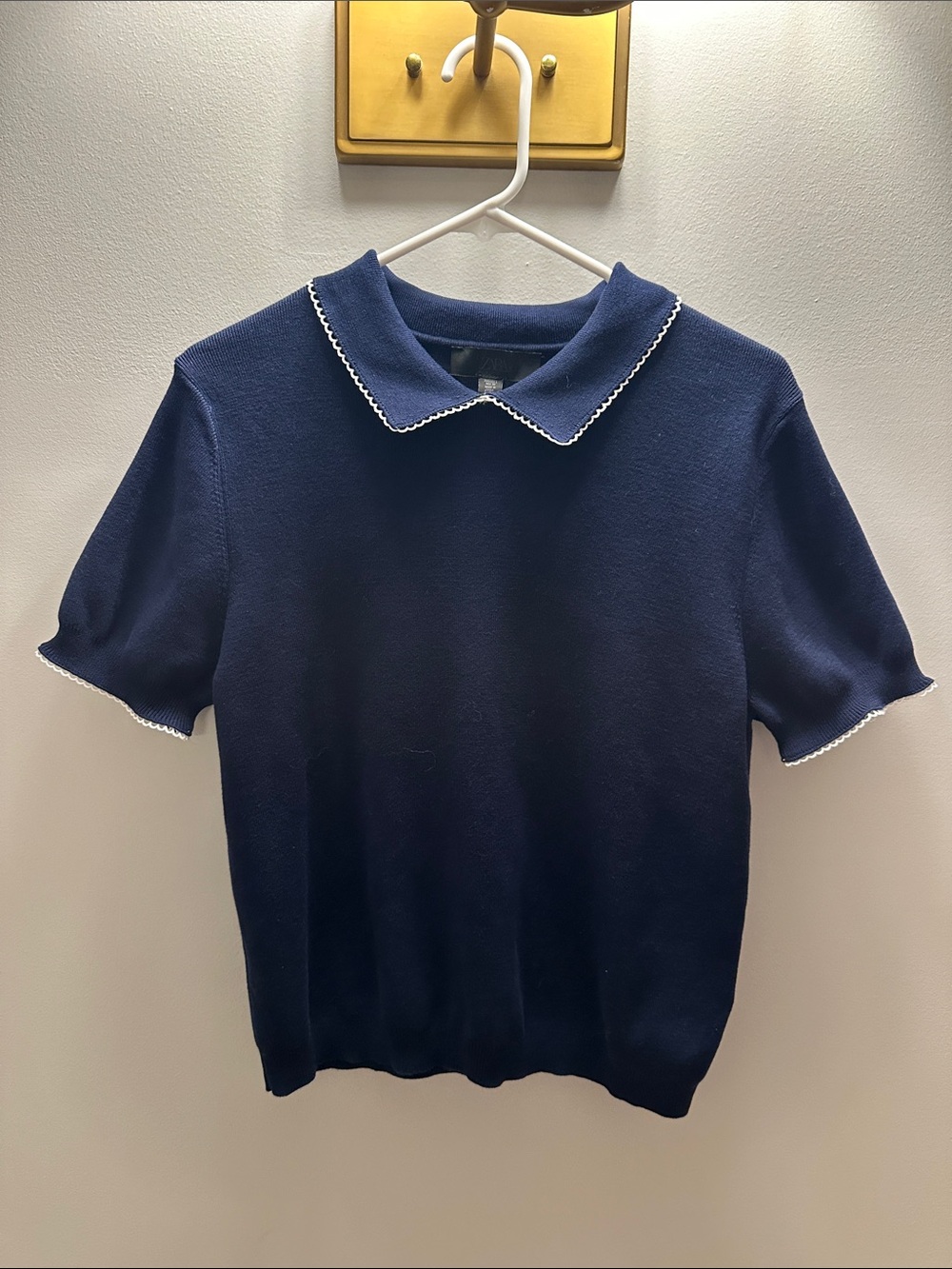 Zara Navy Short-Sleeve Polo with White Trim
